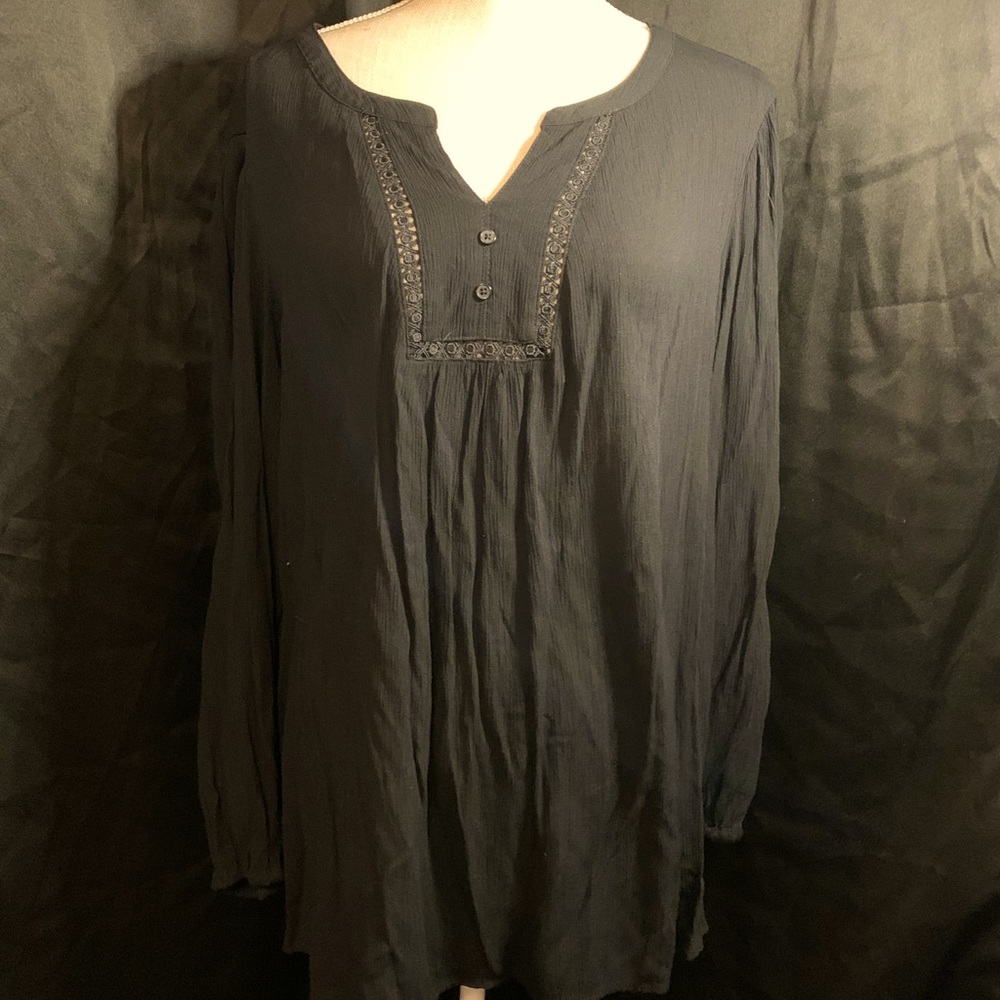 Terra & Sky Black 2X 20-22 Long Sleeve Blouse